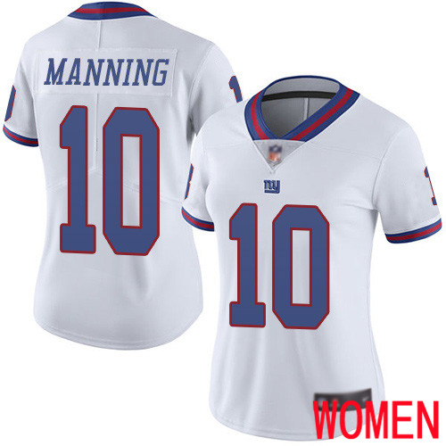 Women New York Giants #10 Eli Manning Limited White Rush Vapor Untouchable Football NFL Jersey->women nfl jersey->Women Jersey